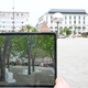 paper trees; Augmented Reality App, showing AR Trees in relation to paper consumption; Marketplace Karlsruhe, UNESCO Media City Festival, 2023, Photo: City of Karlsruhe, ongoing project, paper trees; Augmented Reality App, showing AR Trees in relation to paper consumption; Marketplace Karlsruhe, UNESCO Media City Festival, 2023, Photo: City of Karlsruhe